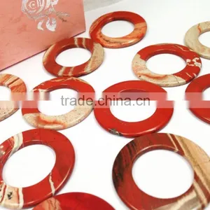 Factory Price 35mm Flat White Rhodonite Red Gemstone Donut Stones Stone Donut Stripping Guide Rings thumbnail-1