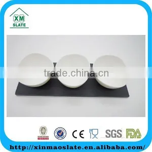 [factory Direct] 26.5x10cm Cut Edge Rectangle Slate Coaster With 3 Notches And 3 Cups Item BD-26P510D1AK thumbnail-1