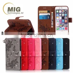 Fasion Designed Diamond Butterfly Wallet Leather Case Cover With Strap, Leather Case With Inside TPU for Iphone 6s/6 Plus thumbnail-4