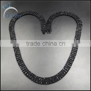 Hot Sale 4 Row Men's Heavy Hip Hop Black Diamond Necklace thumbnail-1