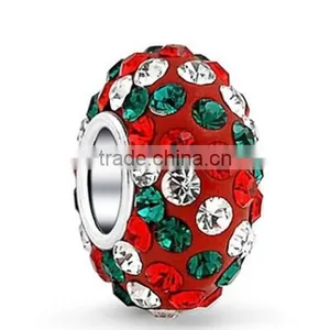 Sterling Silver Red Crystal Charm Bead 925S Silver Core Pipe Shambhala Crystal Bead for New Year Christmas Jewelry thumbnail-1