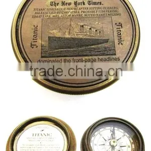 Nautical Vintage Antique Brass- New York Times Titanic Compass,13452 thumbnail-1