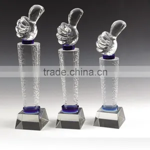 K9 Blue Crystal Direct Customized Thumb Shape Award With Base Crystal Hand Trophy thumbnail-1