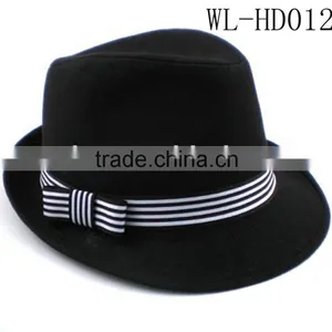 WL-HD012 100% COTTON BLACK FEDORA WITH STRIPED BOW TRIM FOR WOMEN thumbnail-1