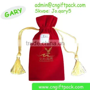 Chinese Red Velvet Drawstring Bags With Tassel thumbnail-1