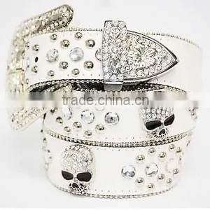 White PU Rhinestone Belt With Alloy Buckle thumbnail-1