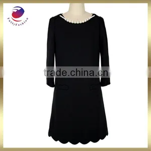 Neck Design of Dress for Ladies Long Sleeve Black Beaded Dress thumbnail-1
