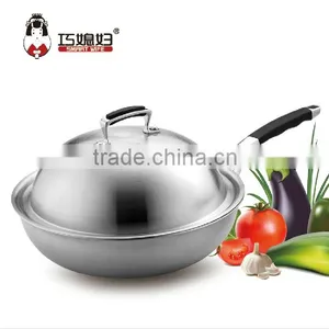 High Quality 3 Layers Stainless Steel Chinese No- Stick Der Wok/frying Pan thumbnail-1