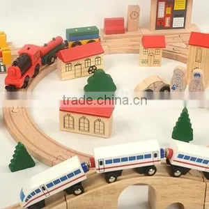 Confirm to ASTM and EN71 Electric Locomotive, 80pcs Railway Wooden Train Set thumbnail-3