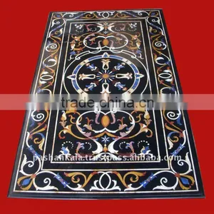 Black Marble Stone Pietra Dura Dining Table Top thumbnail-1