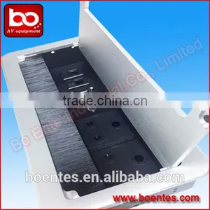 Aluminum Floor Hidden Flip Up Cable Outlet Box/Desktop Pop Up Power Socket With Brushed Cover thumbnail-2