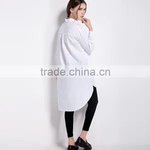 Lady's Loose Casual Long Sleeve Solid White Blouses thumbnail-3