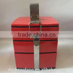 Vintage Insulated Melamine Stainless Steel Tiffin Bento Box Tiered Stacked Lunch Box Container thumbnail-1