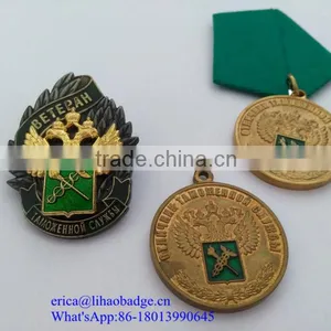 Personalized Russian Style Pressing Flat Iron Brass Diamante Rhinestone Military Russia Medals With Ribbon thumbnail-4