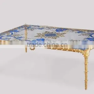 Exquisite Seasell Mosaic Inlay Oval Shaped Tea Table, Classical Living Room Coffee Table, Hand Painted Wooden Decor Coffee Table thumbnail-4