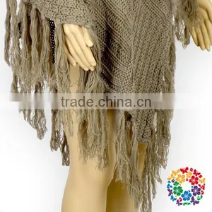 Warm Winter Wear Women's Cape Wool Knitting Fringe High Collar Shawl thumbnail-6