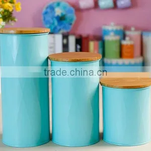 Airtight Metal Logo Kitchen Canister Set With Wooden Cover Embossed Line thumbnail-1