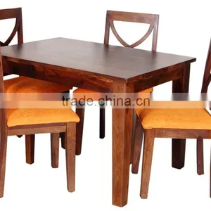 Natural Brown Four Sitter Wooden Dining Set With Cushion Chair thumbnail-1