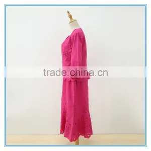 Linen Fabric Floral Embroidery Monogram Scallop Church Suits For Lady thumbnail-2