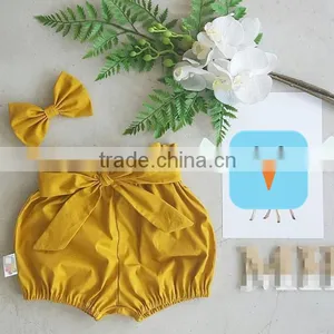Wholesale Solid Yellow Ruffle Shorts Toddler Baby Girls Soft Cotton Pants thumbnail-1