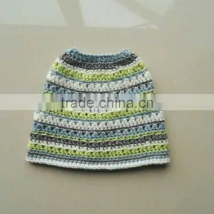 Grass Green Messy U Ponytail Crocheted Beanie Hat thumbnail-1