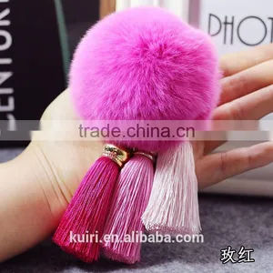 Real Rex Rabbit Fur Ball Plush Keychain Woman Bag Charm Tassel Keyring Pendant Car Key Chain Ring Fashion Jewelry thumbnail-4