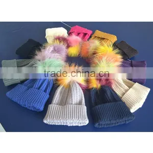 Myfur Wholesale Customized Woolen Yarn Knitted Beanies With Real Fur Bobble Top thumbnail-1