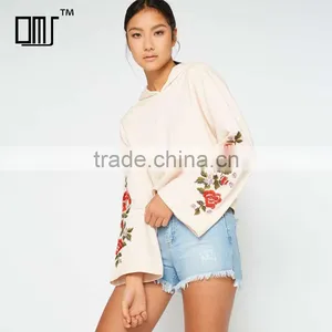 Relaxed Fit Cotton Clothing Kimono Sleeve Embroidered Hoodie for Women thumbnail-1