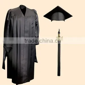 Customized Black Graduation Gowns With Cap & Hood thumbnail-1