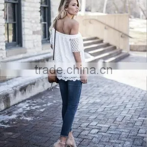 Breaking the European and American Women 's Lace Collar New Summer Strapless T - Shirt thumbnail-3