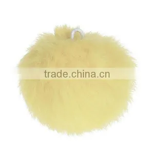 Angora Pom Pom Balls DIY Craft Decoration Pale Yellow With Ring 80mm Dia. thumbnail-1