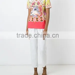 Custom Womens White 100 Cotton Printed t Shirts,Top Quality Short Sleeve V Neck Printed T Shirts For Women thumbnail-3