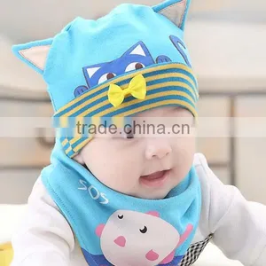 Beautiful Lovely Cat Design Bowknot Knit Baby Hat With Bibs thumbnail-2