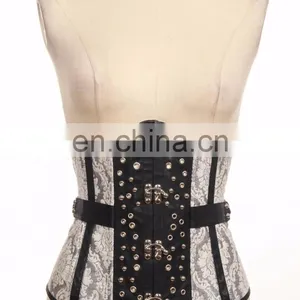 Steampunk Brocade Underbust Synthetic Leather Corset With Buckles and Studs thumbnail-1