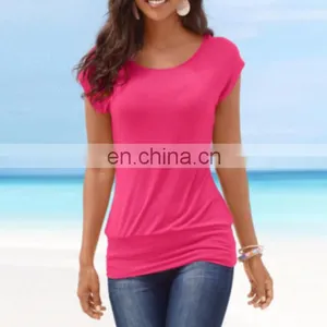 China Supplier Womens Short Sleeve T-Shirt Ladies Casual Loose Plain Tops Blouse thumbnail-5