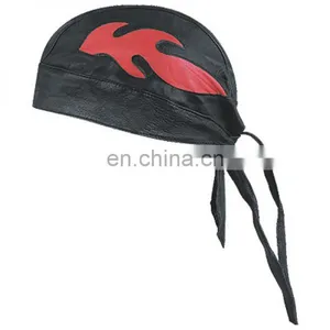 HMB-901F3 LEATHER FLAMES SKULL CAP DURAG HEAD WRAP BANDANA SKULLCAP HATS SCARF thumbnail-1