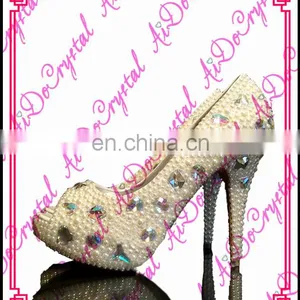 Aidocrystal Hot Sale New Design White Pearl Sandals 6cm Peep Toe High Heel for Women Wedding Party Shoes thumbnail-1