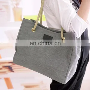 Korea Fashion Shoulder Bag Linen Cotton Ladies Handbag With Hemp Rope In Stock thumbnail-2