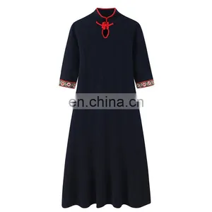 Autumn Luxury Slim Long Knitted 100% Cashmere Dress Ladies New Design Button Decoration Breathable Washable Floor-Length Natural thumbnail-1