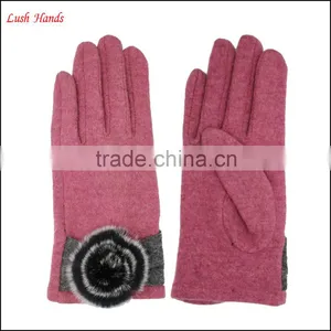 Ladies Pink Woolen Gloves With Rabbit Fur Ball thumbnail-4