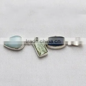 Artisan Kyanite & Prehnite & Larimar 925 Sterling Silver Pendant, Gemstone Silver Jewelry, Handmade Silver Jewelry thumbnail-4