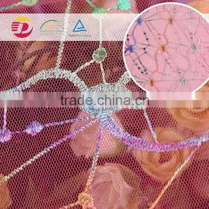 Wholesale Embroidery Print Pink Bead Lace Fabric thumbnail-3