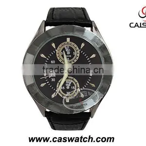 Fashion Custom False Chronograph Face Watches PU Leather Gift Promotion Watch Cheap Metal Watch for Men thumbnail-1