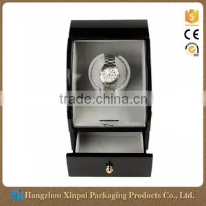 Custom Made Single Black Glossy Wooden Watch Winder Box With A Drawer thumbnail-1
