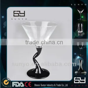 Hot Sale Handblown Unique Shape Black Stem Martini Glass thumbnail-1