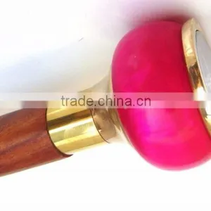 Beautiful Pink Color Compass Handle Walking Stick/Brown Wood Walking Stick/Golden Edges Compass Walking Stick Wk1117 thumbnail-5