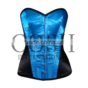 Overbust Corset in Black and Blue Satin Ci-1167 thumbnail-1