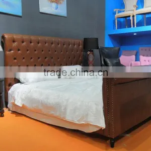 Neoclassic Style Bedroom Furniture Design Leather Vintage Wooden Bed Frame thumbnail-2