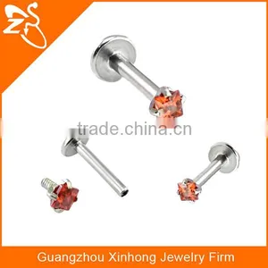 Bioplast Flexible Push-in Fit Labret Stud Lip Rings Piercing Body Jewelry With Crystal thumbnail-3