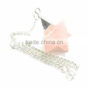 Rose Quartz Merkaba Star Metal Cap Pendulum : Wholesale Merkaba Pendulum thumbnail-1